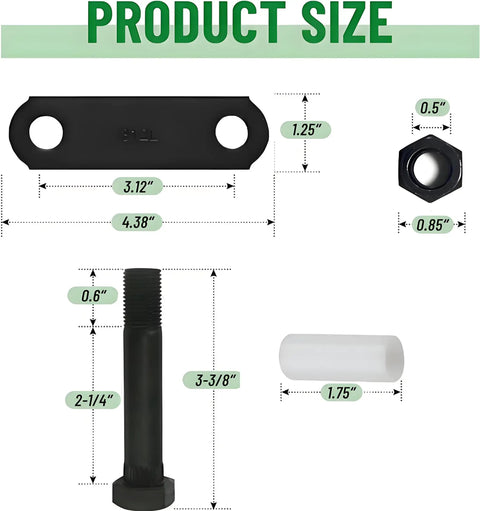 Tandem Trailer Axle Kit For Double Eye Leaf Spring Shackles And Shackle Straps Heavy Duty 12 Bolt And Nut Set dimensions
