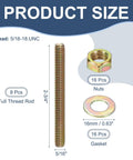 Heavy Duty 5/16 Inch Diameter 2-3/4 Inch Long Zinc Plated Fully Threaded Rods Set With 8 Pieces, 16 Washers And 16 Nuts
