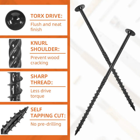 Heavy Duty Wood Structural Screws With Washer Head 6 Inch And 14 Gauge featuring Torx drive and knurled threads.