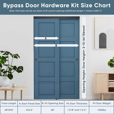 Heavy Duty Bypass Door Hardware With Finger Pulls, Aluminum Sliding Closet Door Track For Two Door System installed on blue doors