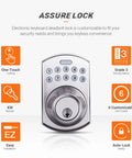 Keypad Deadbolt With Handle And Polo Knob Keyless Electronic Door Lock With One Touch Motorized Locking Auto Locking DIY Friendly Install Satin Nickel Finish Single Cylinder Front Door Lock ANSI Grade Three Security
