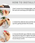 Installation guide for Warm White 200 LED Wishing Ball Window Curtain Lights with remote USB battery powered setup steps