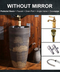 Super Chic Handmade Vessel Sink With Faucet And Drain Overflow Basin For Indoor Outdoor Bathroom Vanity Top Hella Easy Setup, pedestal basin with decorative lotus design.