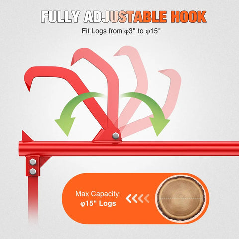 51 Inch Cant Hook For Log Rolling And Firewood Lifting, Heavy Duty Timberjack Tool With Adjustable Steel Cant Hooks, Red