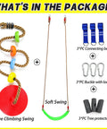 Two Pack Multicolor Rope Swing Set With Red Disc Seats And Platform Swing accessories including straps and carabiners