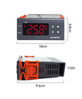 Front and side views of All Purpose Digital Temperature Controller Thermostat With Sensor And Two Relays Fahrenheit And Celsius Display
