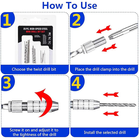 How to use Premium 46 Piece Pin Vise Hand Drill Set With 45 Mini Twist Drill Bits Ranging From 0.3 To 3 Mm guide.