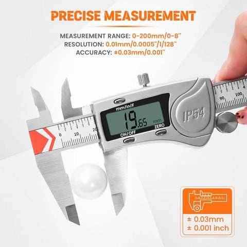 Heavy Duty 8 Inch Digital Caliper With IP54 Splash Proof Stainless Steel Build used for precise measurement.