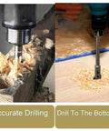 Ten Inch Alloy Steel Forstner Bit Extension Rod For 3/8 Inch Drills in action, deep drilling into wood with minimal debris.