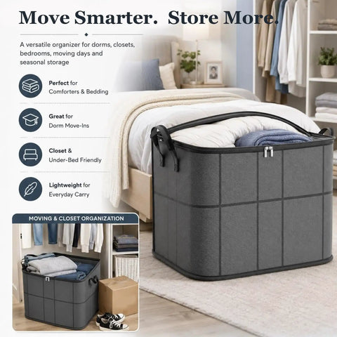 Big Boy Sized Foldable Storage Bin With Smooth Zipper Heavy Duty Nonwoven Fabric Easy Tidy Closet Organizer for blankets.