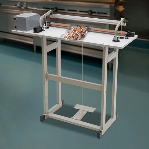 Solid Workhorse Foot Pedal Heat Sealing Machine 110V 850W portable dual action impulse bag sealer in commercial workshop.