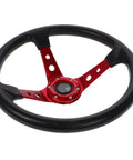Universal 14 Inch Red PU Steering Wheel for Cars, Golf Carts, Dune Buggies, and Racing Karts with Horn Button, front view