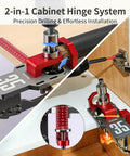 35mm Concealed Hinge Jig System for Cabinets in use on a wooden door, featuring aluminum hardware and dust port, close-up view.