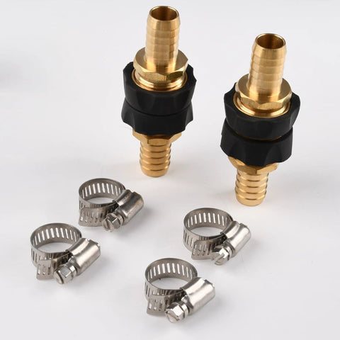 Brass Hose Connector Five Eighth Inch Quick Connect Fittings Two Pack Heavy Duty Water Hose Repair Kit Leak Resistant Stainless Steel Clamps