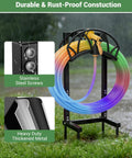 Heavy Duty Freestanding Garden Hose Reel Stand With Ground Spikes Detachable Metal Rack Holds Up To 160 Ft Of Hose in rain
