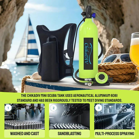 1.9L Mini Scuba Tank For Adults Portable Diving Kit For Snorkeling And Shallow Water Exploration Lightweight Green on table
