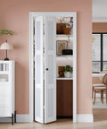Bi Fold Doors For 30 By 80 Opening With Tempered Frosted Glass Closet Barn Door Concealed Hardware Kit MDF Wood Panel And Water Resistant PVC Surface No Fuss Easy Install Space Saving Interior Door installed in a room