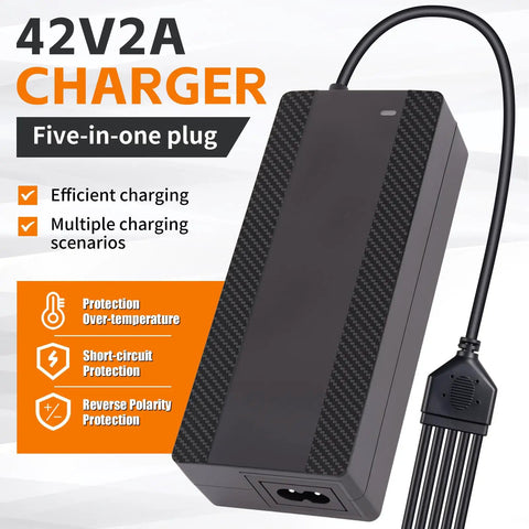 5 In 1 Electric Scooter Charger For 36V Li-Ion Batteries, 42V 2A Universal Fast Charger With 5 Interchangeable Connectors XLR, 5.5x2.5mm