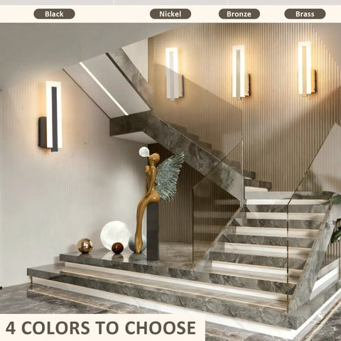 Tipace Hardwired Antique Bronze Modern LED Wall Sconce Indoor Wall Light displayed in an elegant staircase setting.
