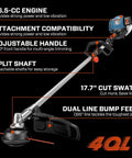 17 inch gas string trimmer with 26.5cc engine, adjustable handle, and split shaft, part of 22 Inch Self Propelled Gas Lawn Mower Kit