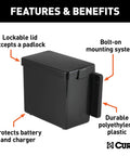 Gutsy Lockable Trailer Breakaway Battery Case Built Tough With Weather Sealed Polyethylene And Easy Bolt On Mount For Secure Corrosion Proof Storage On Any Rig Today with lockable lid and durable plastic.
