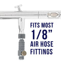 Clear Master Airbrush with metal quick-release coupling and airflow valve; 1/8" BSP air fittings, front view