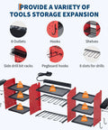 Heavy Duty Wall Mount Power Tool Organizer With 3 Layer Garage Rack, 8 Outlets, 8 Drill Storage Slots, Hooks And Battery Charging Station For Tools