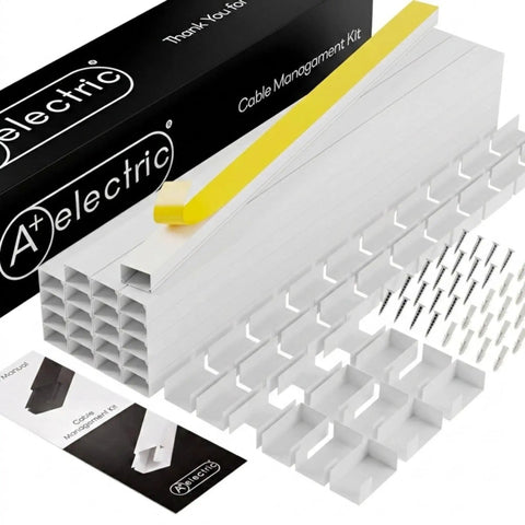 Paintable White Self Adhering Cord Cover Kit With 26 Ft Of Snap On Channels For TV HDMI And Speaker Cables Including Connectors