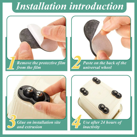 Installation steps for 16 Piece Self Adhesive Appliance Wheels With 360 Degree Swivel Casters And Dual Steel Ball Bearings