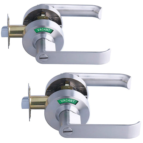 Twin Pack Bathroom Privacy Lever Lock With Large Vacant Or In Use Indicator, ANSI Grade 2, brushed nickel for restrooms