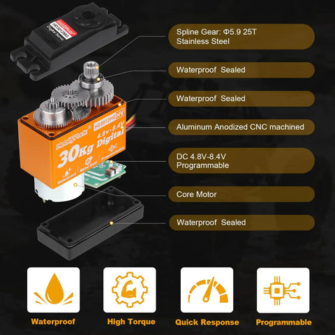 Waterproof 30Kg Torque RC Servo High Torque Steering Servo Motor With Metal Gears For Robotics DIY RC Cars Crawlers Trucks Buggy