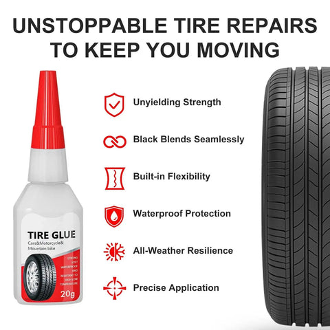 Hardcore Pro Tire Repair Glue For Fast Emergency Flat Repairs And Worn Sidewall Cracks Durable All Weather Road Ready Auto Rubber Sealant in 20g bottle.