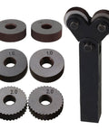 Rotating Head Knurling Tool Set With Dual Wheels For Metalworking, Coarse Diagonal Pitch, 0.5mm 1mm 2mm Options And 1.5mm Pitch, Pack Of 7, Heavy Duty Steel Hand Knurling Kit For Pros displayed.