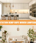 Cozy Vibe Handwoven Rope Pendant Lampshades Set Of Three in kitchen and living room settings.
