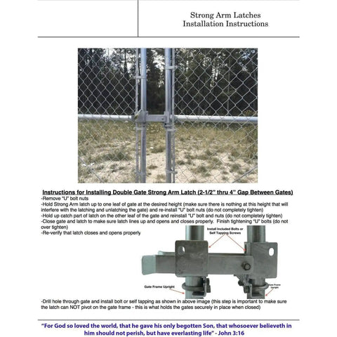 Residential Double Gate Latch For Chain Link Fences Strong Arm Sentry Style Galvanized Steel No Drop Rod Required