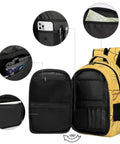 Vintage Bull Line Drawing Printed Unisex Backpack, open view showing compartments and pockets, durable polyester daypack.