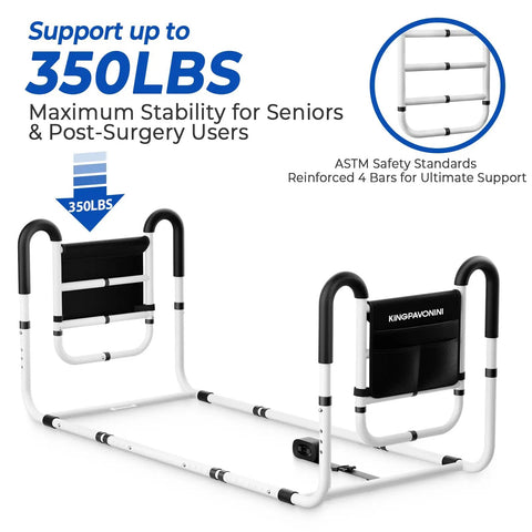 Dual Side Bed Rails For Seniors With 350 Pound Capacity ASTM Approved 4 Bar Anti Tip Frame Ergonomic U Handles Setup Easy