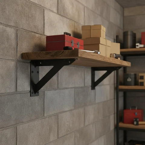 Heavy Duty Triangular Shelf Bracket For Garage Storage Built To Last Cold Rolled Steel Wall Mount Corner Brace on concrete wall