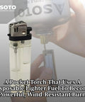 Compact Windproof Butane Torch Lighter Refillable Pocket Flame Tool For Camping Hiking Grilling And DIY Projects Adjustable Flame Durable Portable For Outdoor Adventures On The Go with transparent body and hands refilling butane.