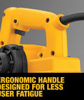 Ergonomic handle of Beast Five Point Five Amp Hand Planer With Three And A Quarter Inch Cutter for comfort and less vibration.