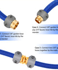 Garden Hose Repair Kit With Zinc And Aluminum Male And Female Fittings Fits 3/4 Inch And 5/8 Inch Hoses Includes Two Sets Of Fittings Sealing Tapes Rubber Washers And Beefy Metal Construction showing connection methods