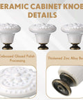 White Ceramic Cabinet Knobs Set With 12 Dope Retro Round Dresser Pulls, embossed glaze and zinc alloy base close-up