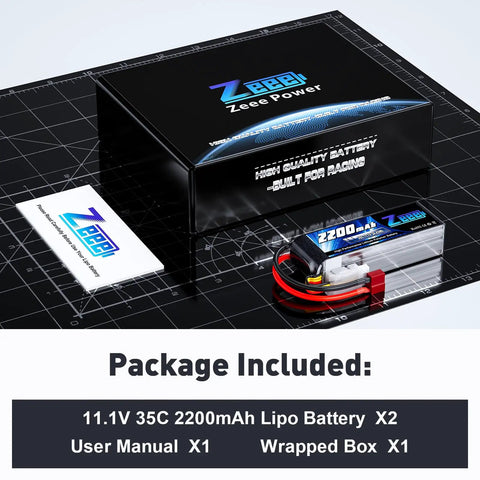 3S 2200mAh LiPo Battery 11.1V 35C With T Connector Soft Case 2 Pack for RC Airplane Quadrotor shown with package