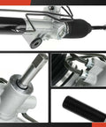 Close-up of hydraulic power steering rack and pinion for Dodge Dakota 2005-2010 and Mitsubishi Raider 2006-2009 with inner tie rods.