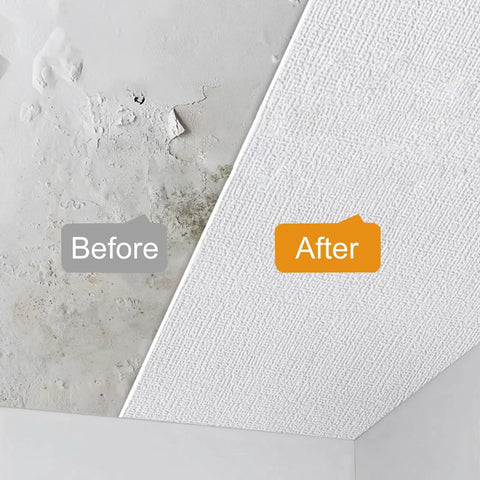Before and after comparison of Knockout Look Waterproof Peel And Stick Wallpaper Roll for slick ceiling makeover.