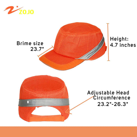 Bump Cap Safety Hat For Work 5 Pack, Reflective Neon Mesh, Lightweight ABS Shell, one-size adjustable, foam pads, side and back view