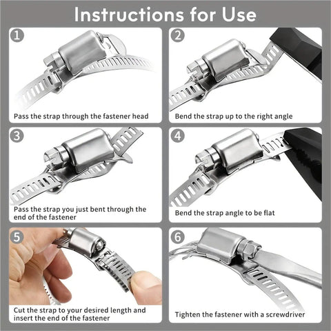 Heavy Duty 304 Stainless Steel Worm Hose Clamps Bundle Fits Any DIY Pipe Project With Super Tight Grip And Unbreakable Rigid Core Construction For All Your Auto Fix It Needs. Instruction guide