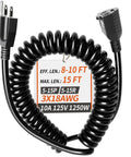 Coiled 18/3 Gauge 15 Ft Black Indoor Extension Cord Waterproof And Flame Retardant Flexible 3 Prong Power Cable 10A 1250W ETL
