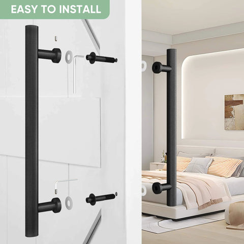 Side view of Matte Black Stainless Steel Barn Door Handles 16 Inch Heavy Duty Door Pull Set for Sliding Barn and Pocket Doors.