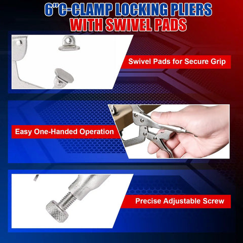 Six Pack Six Inch Locking C Clamps Set With Beefy Grip Locking Pliers Adjustable Clamp Quick Release Swivel Pads High Strength CR-V Steel